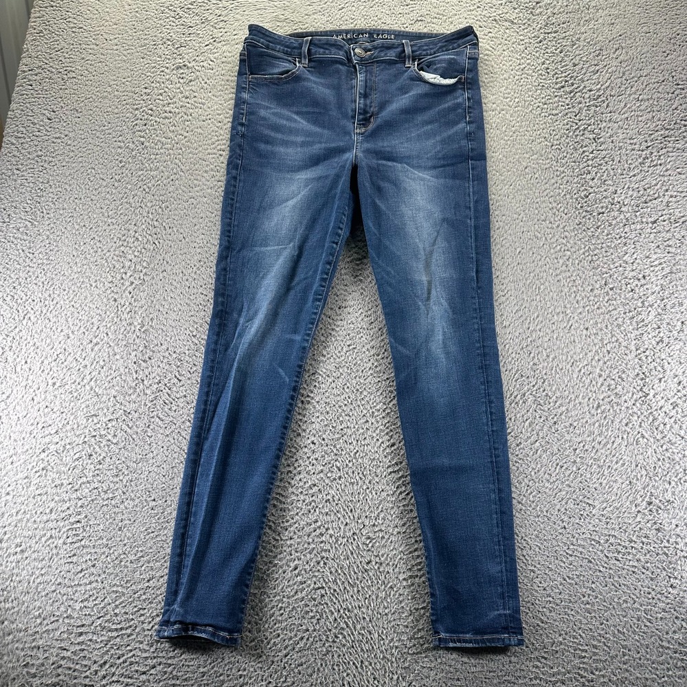 American Eagle Outfitter Jeans Women 16 Blue Denim Jegging Stretch Faded Hi-Rise